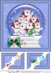8 x 8 Xmas Polar Bears Snowglobe Scalloped Corner