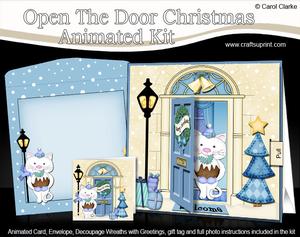 3D Xmas Cat's Pudding Animated Moveable Open Door Card K