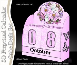3D Pretty Blossoms Perpetual Calendar Desk Set 3D Decoupage