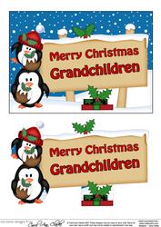 Xmas Grandchildren Penguins Signpost 5x7 Easicut Decoupage