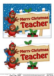 Christmas Teacher Robins Signpost 5x7 Easicut Decoupage