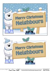Xmas Neighbours Bear Signpost 5x7 Easicut Decoupage
