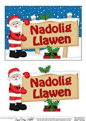 Xmas Welsh Santa Signpost 5x7 Easicut Decoupage
