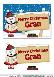 Xmas Gran Teddy Tess Signpost 5x7 Easicut Decoupage