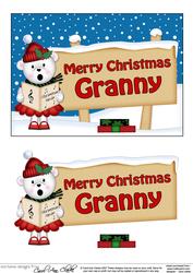 Xmas Granny Teddy Tess Signpost 5x7 Easicut Decoupage