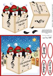Singing Penguins Merry Carollers 3D Decoupage