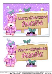 Xmas Auntie Penguins Signpost 5x7 Easicut Decoupage