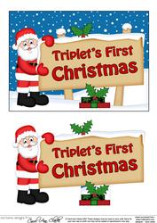 Triplets 1st Xmas Santa Signpost 5x7 Easicut Decoupage