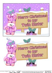 Xmas Twin Sister Penguins Signpost 5x7 Easicut Decoupage