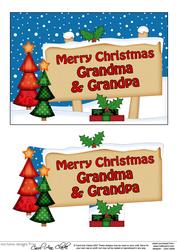 Xmas Grandma & Grandpa Trees Signpost 5x7 Decoupage