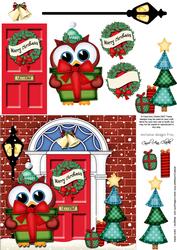 Little Owl's Present Christmas Door Quick Card 3D Decoupage