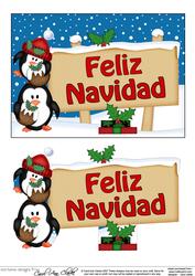 Xmas Spanish Penguins Signpost 5x7 Easicut Decoupage