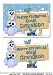 Xmas Great Grandson Owls Signpost 5x7 Easicut Decoupage