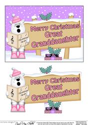 Xmas Great Granddaughter Bear Signpost 5x7 Easicut Decoupage