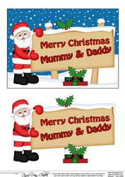 Xmas Mummy & Daddy Santa Signpost 5x7 Easicut Decoupage