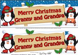 Xmas Granny & Grandpa Penguins Signpost Lge Dl Decoupag