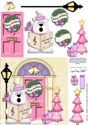 Carol Singing Polar Bear Christmas Door 3D Decoupage