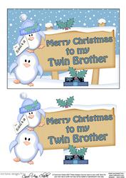 Xmas Twin Brother Penguins Signpost 5x7 Decoupage