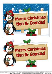 Xmas Nan & Grandad Penguins Signpost 5x7 Decoupage