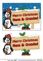 Xmas Nana & Grandad Penguins Signpost 5x7 Decoupage