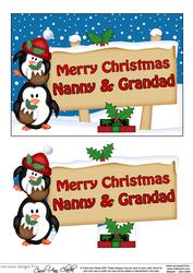 Xmas Nanny & Grandad Penguins Signpost 5x7 Decoupage
