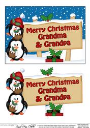 Xmas Grandma & Grandpa Penguins Signpost 5x7 Decoupage