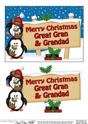 Xmas Great Gran & Grandad Penguins Signpost 5x7 Decoupage