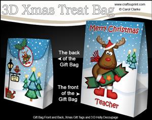 3D Xmas Teacher Rudolph Large Gift Bag Mini Kit