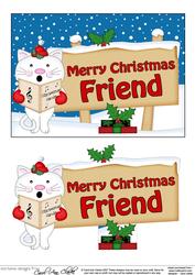 Xmas Friend Singing Cat Signpost 5x7 Easicut Decoupage