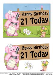 5x7 Lola Elephant Birthday 21 Today 3D Step by Step Decoup