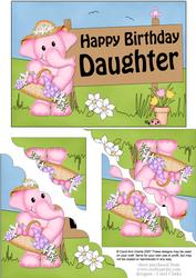 5x7 Lola Elephant Birthday Daughter Scallop Corner