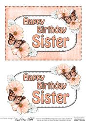 5x7 Birthday Sister Flowers & Butterflies 3D Decoupage