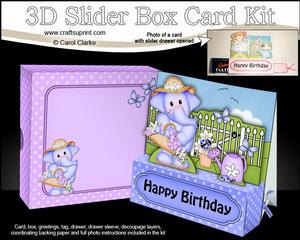 3D Lola Elephant's Flowers Slider Box Card Kit