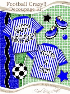 Football Crazy!! Kit in Royal Blue with Step by Step Decoupage