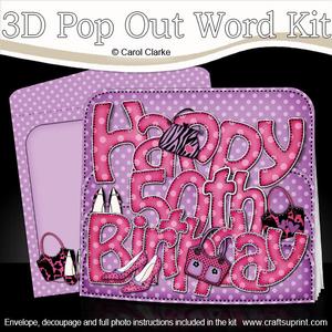 3D 50th Birthday Bags & Shoes Pop Out Word Card