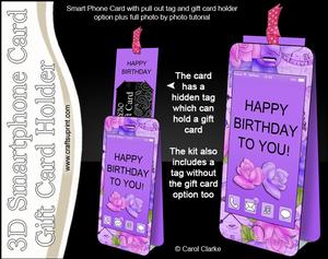 3D Smartphone Shaped Birthday Roses Card & Gift Card Holder