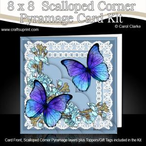 8 x 8 Butterflies and Flowers on Lace Scalloped Corner Kit