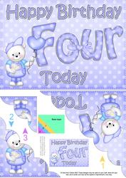 5x7 4th Birthday Teddy Scallop Corner