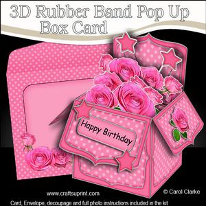 3D Pretty Roses Rubber Band Pop Up Box Card