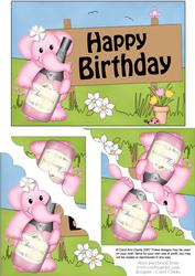 5x7 Lola Elephant Birthday Scallop Corner