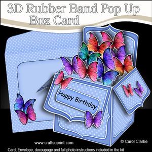 3D Fluttery Butterflies Rubber Band Pop Up Box Card