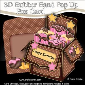 3D Fondant Fancy Cakes Rubber Band Pop Up Box Card