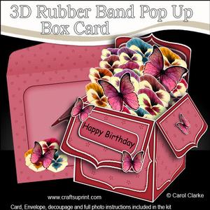 3D Pansies & Butterflies Rubber Band Pop Up Box Card