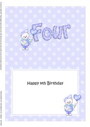 4th Birthday Teddy 5x7 Insert