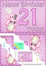 5x7 21st Birthday Lola Elephant Scallop Corner