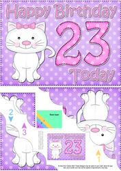 5x7 23rd Birthday Cute Cat Scallop Corner