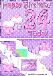 5x7 24th Birthday Cupcakes Scallop Corner