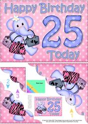 5x7 25th Birthday Lola Elephant Scallop Corner