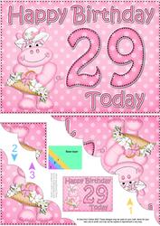 5x7 29th Birthday Hilda Hippo Scallop Corner