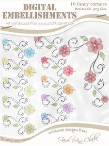 'organza and Pearl Flower Corner' Digital Embellishments - Luscious Berries Colours